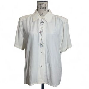 Impressions White Casual‎ Button Down Shirt with Embroidery